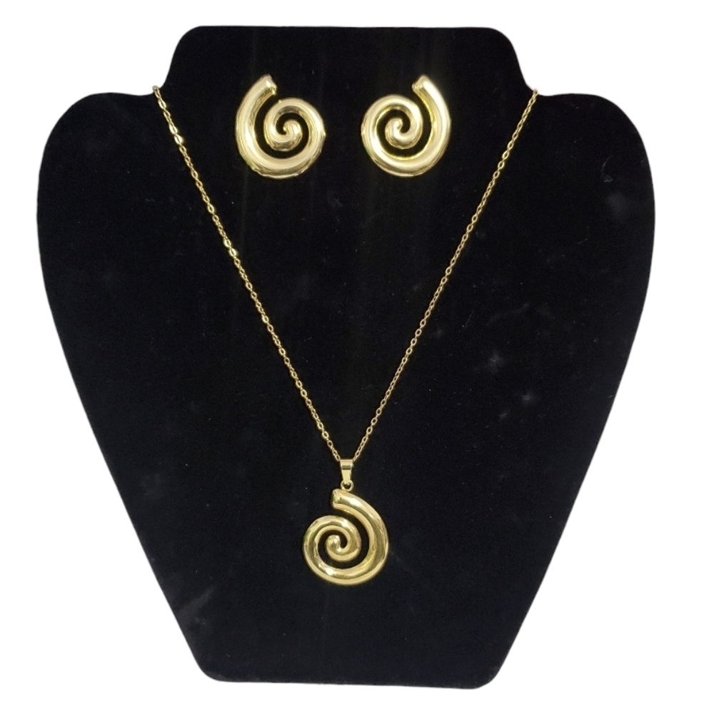 Stainless Steel Swirl Statement Necklace & Earring Set